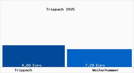Vergleich Mietspiegel Weiherhammer mit Weiherhammer Trippach