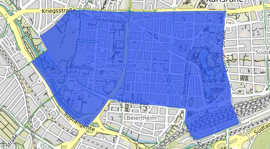 Bodenrichtwertkarte Karlsruhe Südweststadt